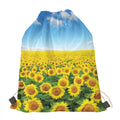 Sunflower Field Print Drawstring Bag
