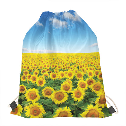 Sunflower Field Print Drawstring Bag