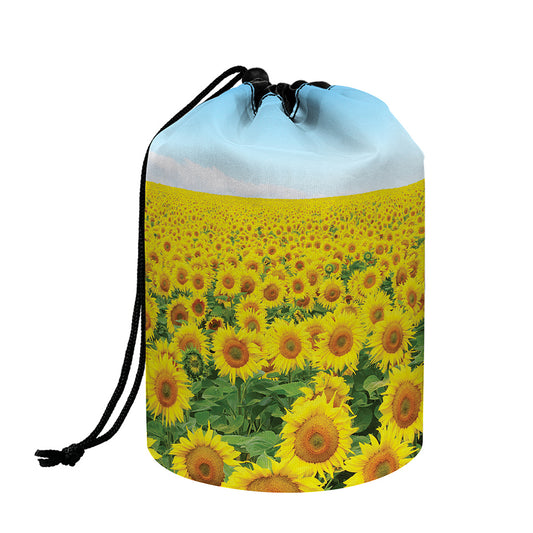 Sunflower Field Print Drawstring Makeup Bag