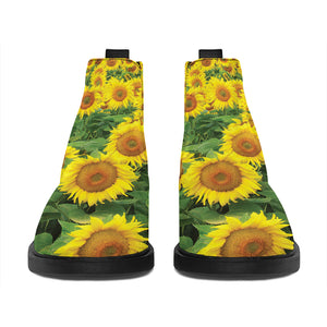 Sunflower Field Print Flat Ankle Boots