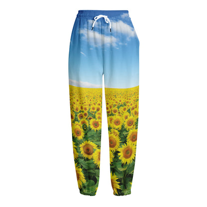 Sunflower Field Print Fleece Lined Knit Pants