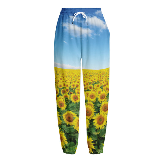 Sunflower Field Print Fleece Lined Knit Pants