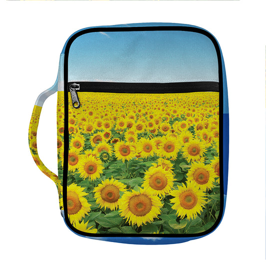 Sunflower Field Print Front Pocket Bible Bag