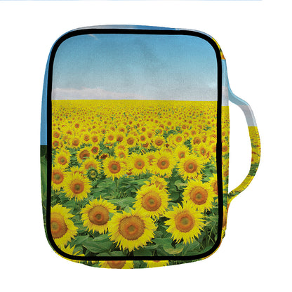 Sunflower Field Print Front Pocket Bible Bag