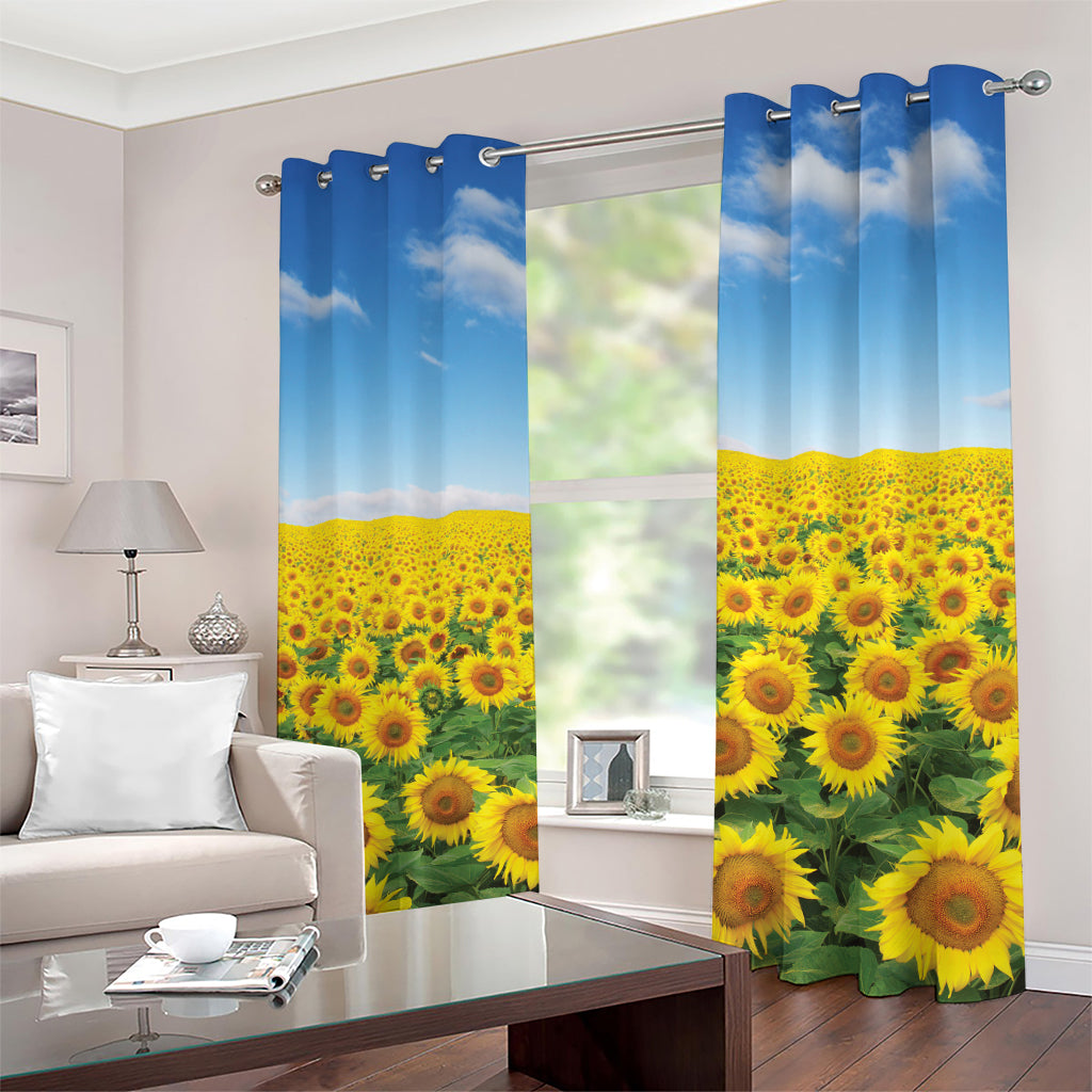 Sunflower Field Print Grommet Curtains