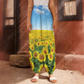 Sunflower Field Print Harem Pants