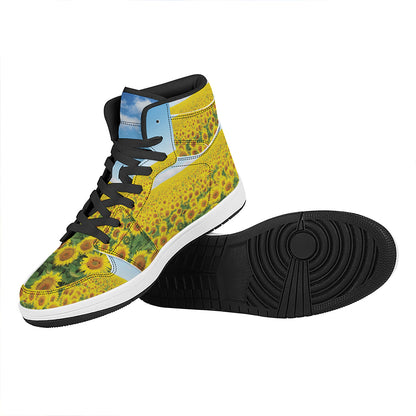 Sunflower Field Print High Top Leather Sneakers