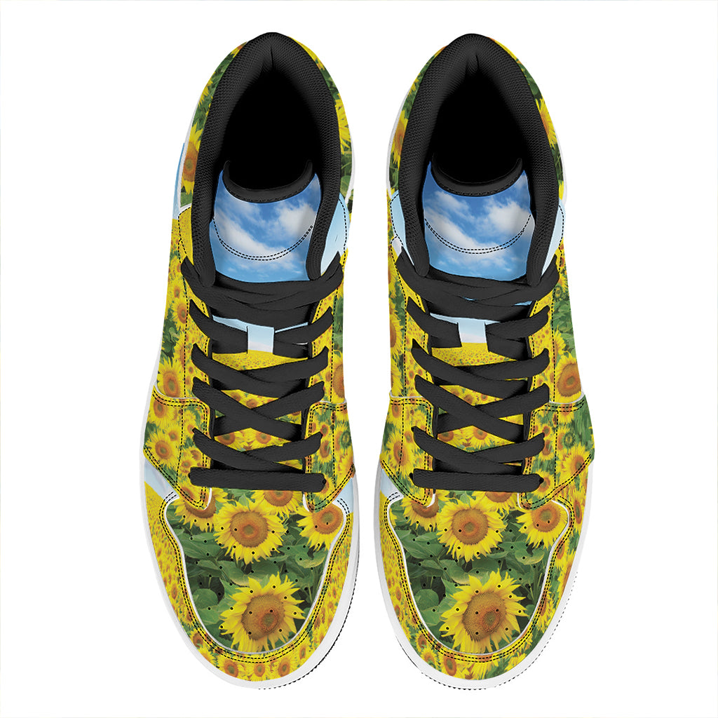 Sunflower Field Print High Top Leather Sneakers