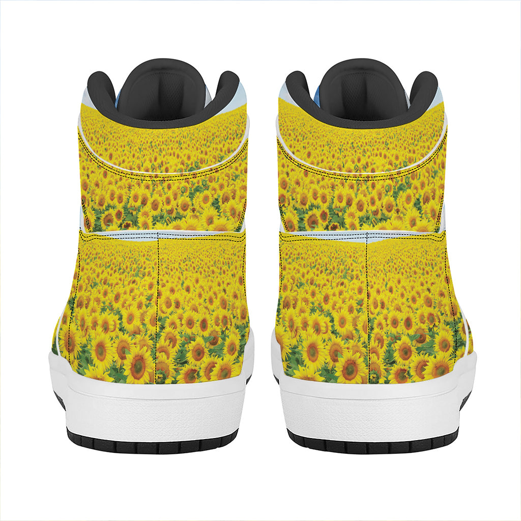 Sunflower Field Print High Top Leather Sneakers