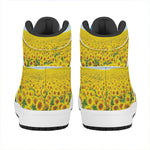 Sunflower Field Print High Top Leather Sneakers
