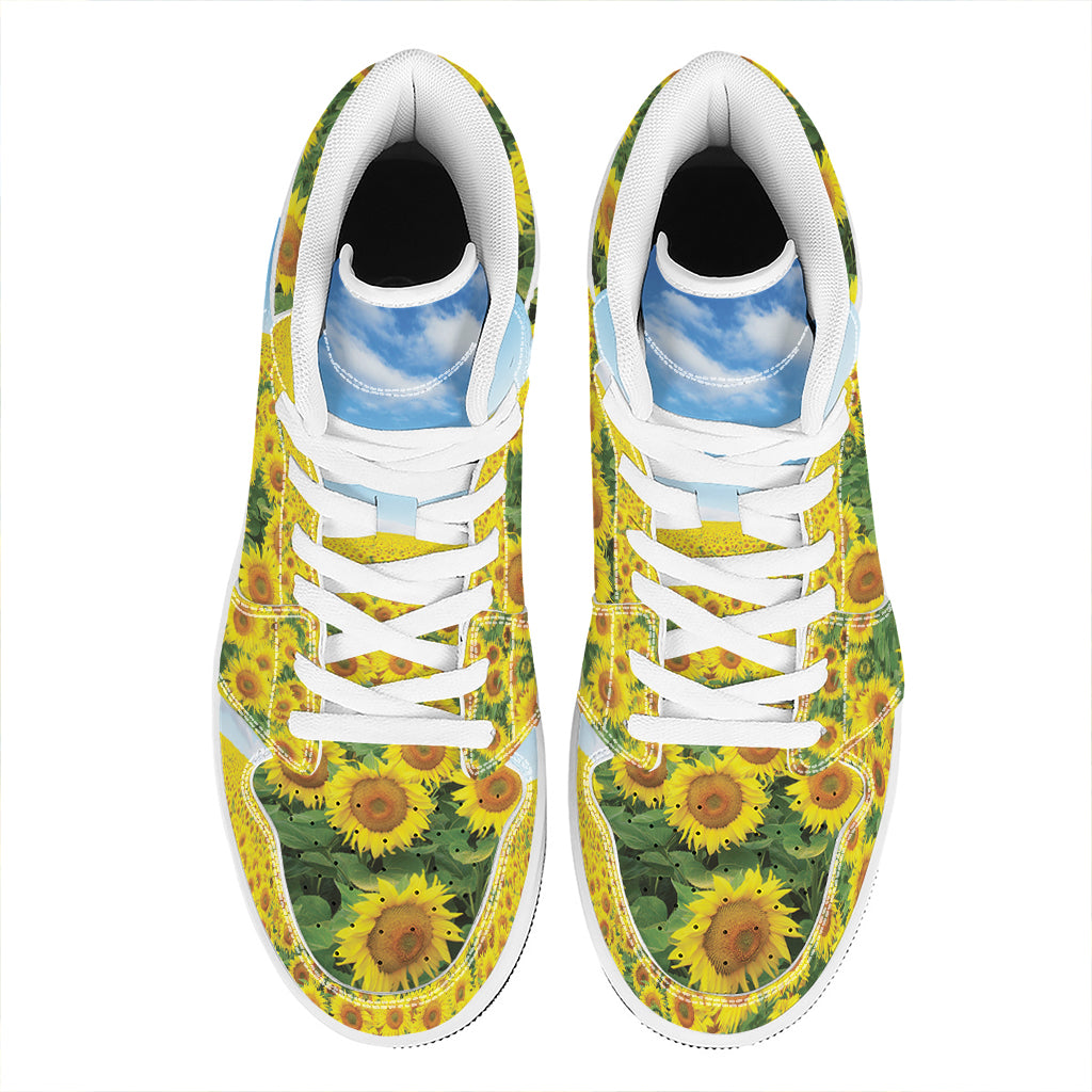 Sunflower Field Print High Top Leather Sneakers
