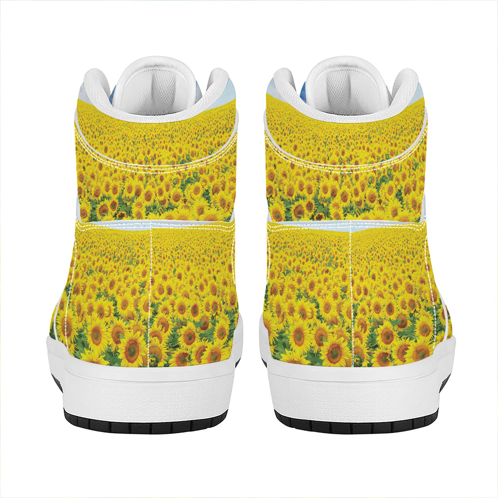 Sunflower Field Print High Top Leather Sneakers