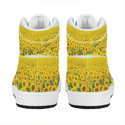 Sunflower Field Print High Top Leather Sneakers