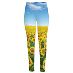 Sunflower Field Print High-Waisted Pocket Leggings