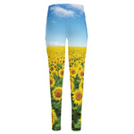 Sunflower Field Print High-Waisted Pocket Leggings