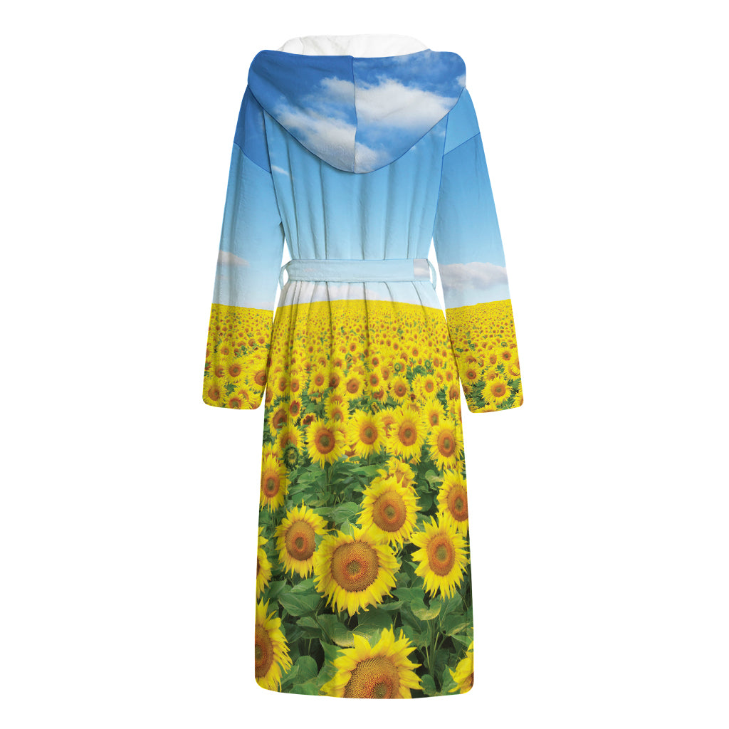 Sunflower Field Print Hooded Bathrobe