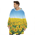 Sunflower Field Print Hoodie Blanket