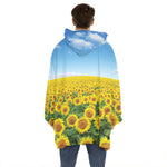 Sunflower Field Print Hoodie Blanket