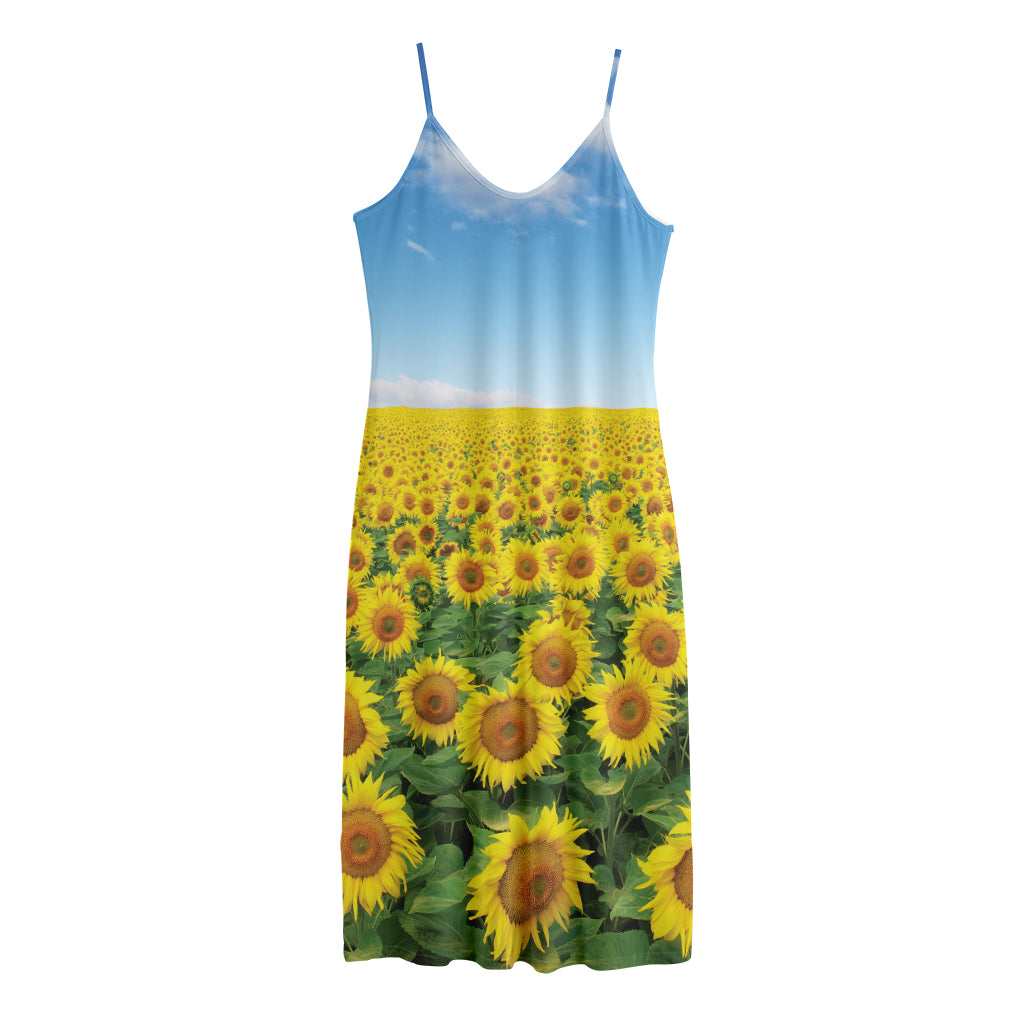 Sunflower Field Print Jersey Midi Cami Dress