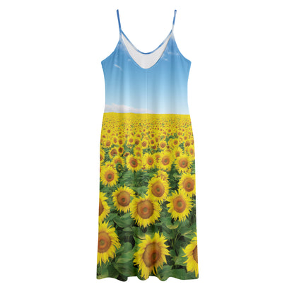 Sunflower Field Print Jersey Midi Cami Dress