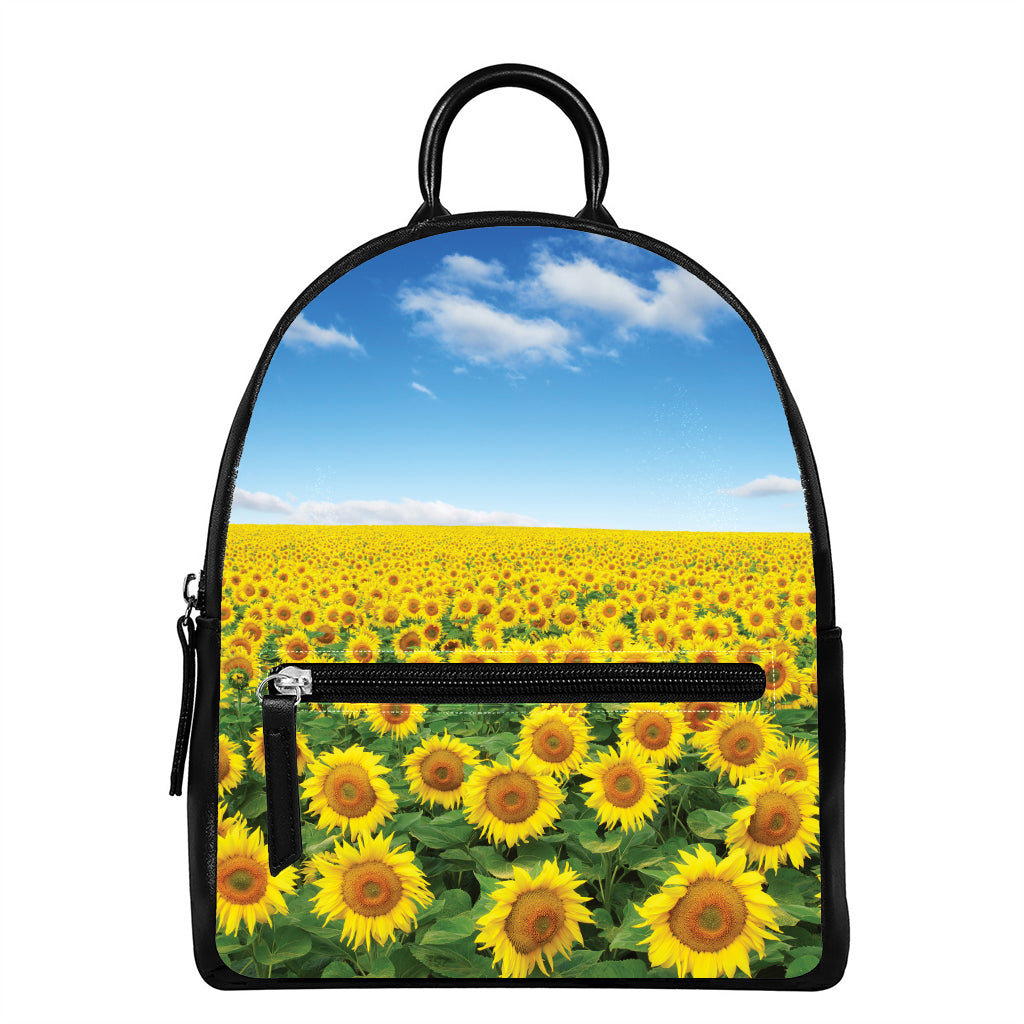 Sunflower Field Print Leather Backpack