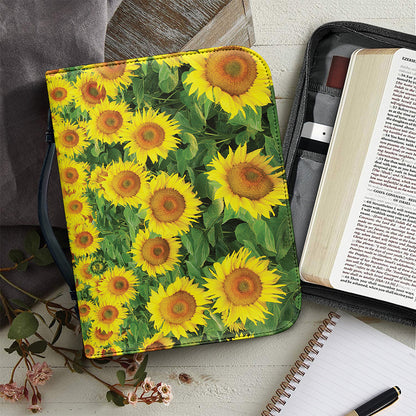 Sunflower Field Print Leather Bible Cover