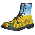 Sunflower Field Print Lace-Up Boots