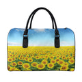 Sunflower Field Print Leather Duffel Bag