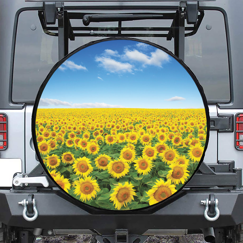 Sunflower Field Print Leather Spare Tire Cover
