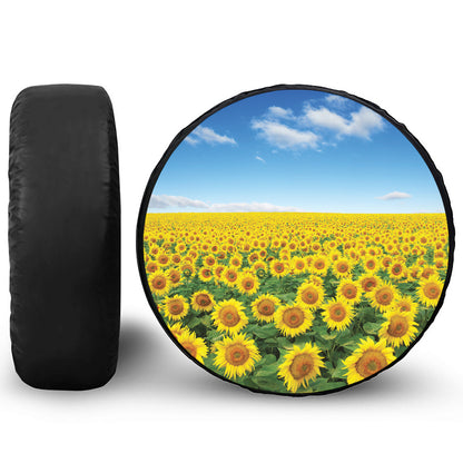 Sunflower Field Print Leather Spare Tire Cover