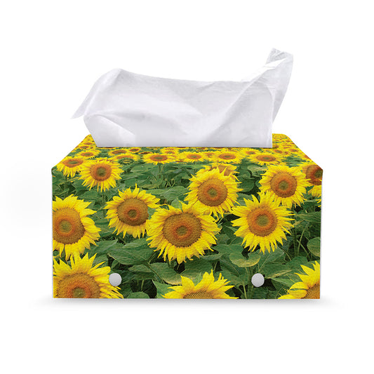 Sunflower Field Print Leather Tissue Box Cover