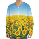 Sunflower Field Print Long Sleeve Baseball Jersey