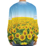 Sunflower Field Print Long Sleeve Baseball Jersey