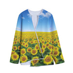 Sunflower Field Print Long Sleeve Short Coat