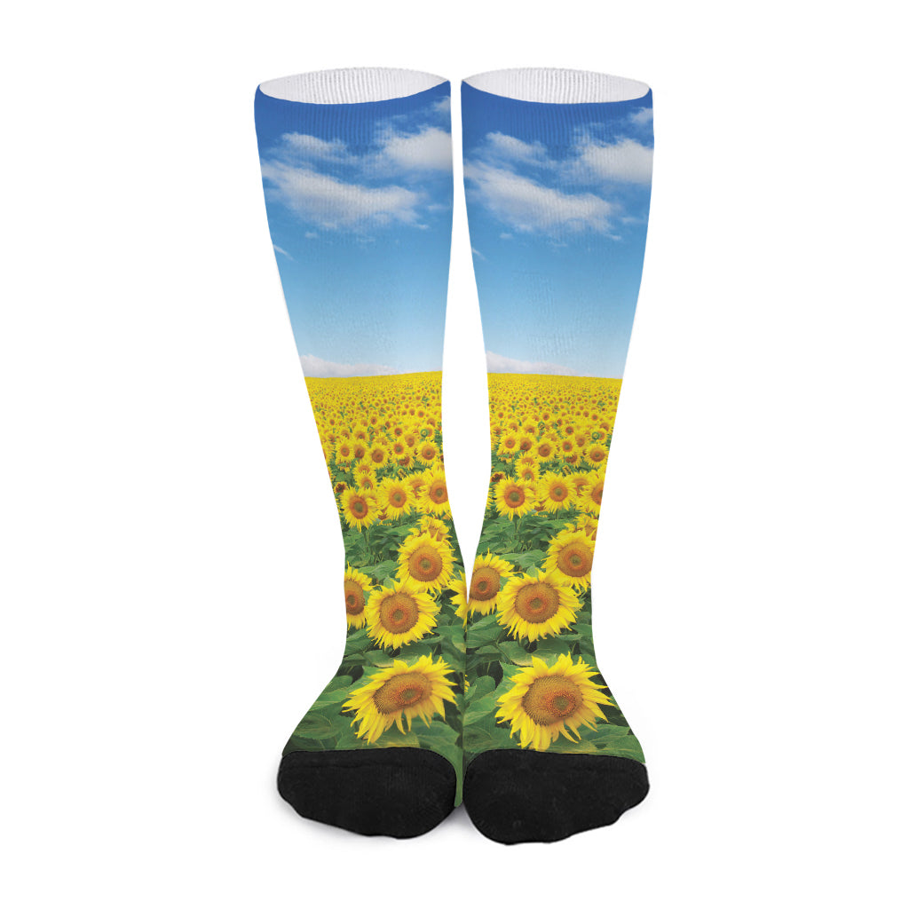Sunflower Field Print Long Socks