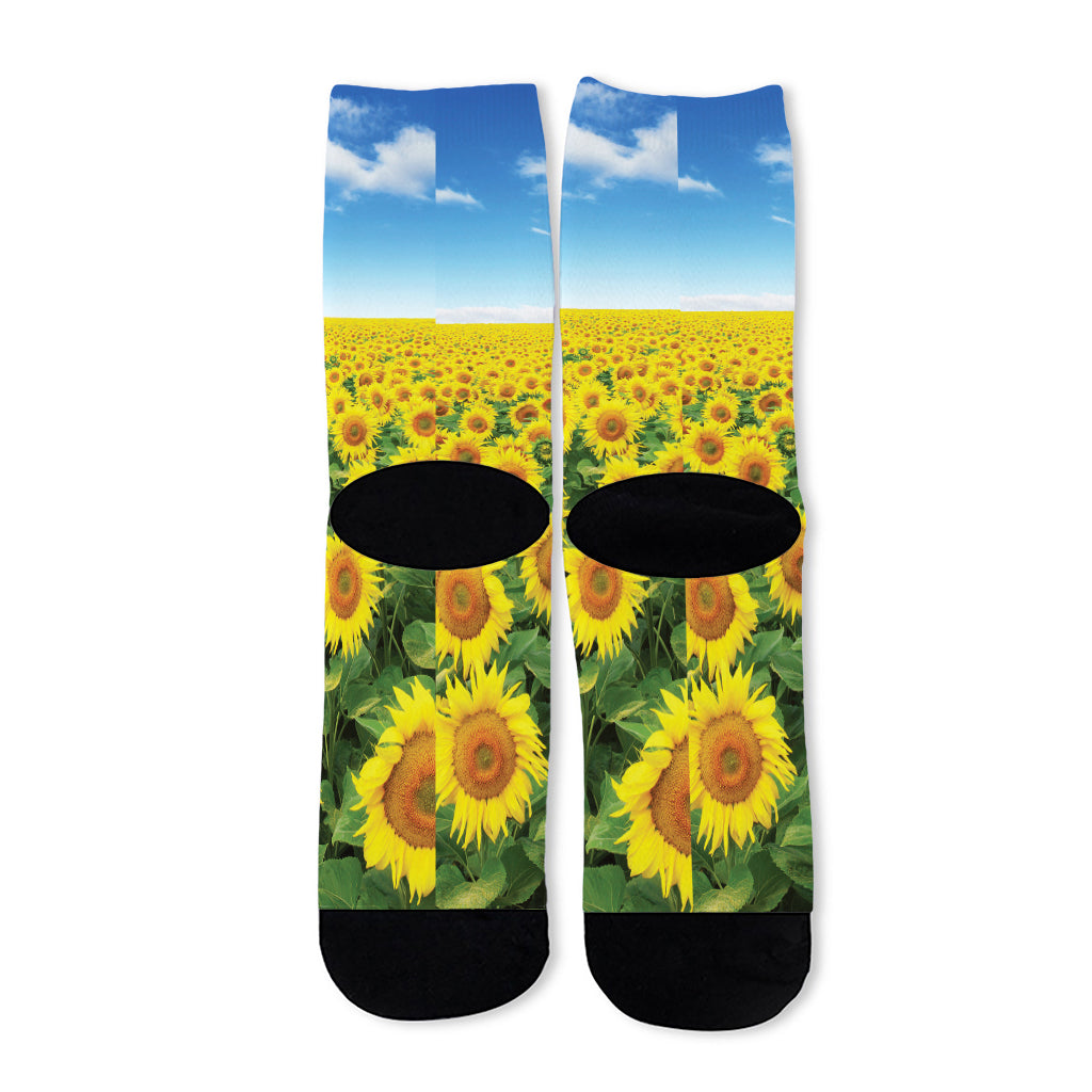 Sunflower Field Print Long Socks