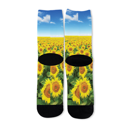 Sunflower Field Print Long Socks