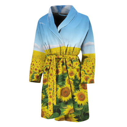 Sunflower Field Print Men's Bathrobe