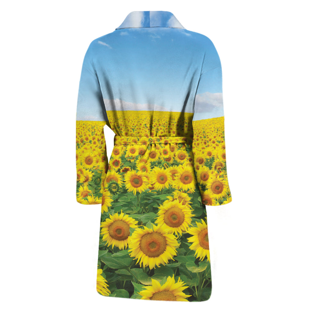 Sunflower Field Print Men's Bathrobe