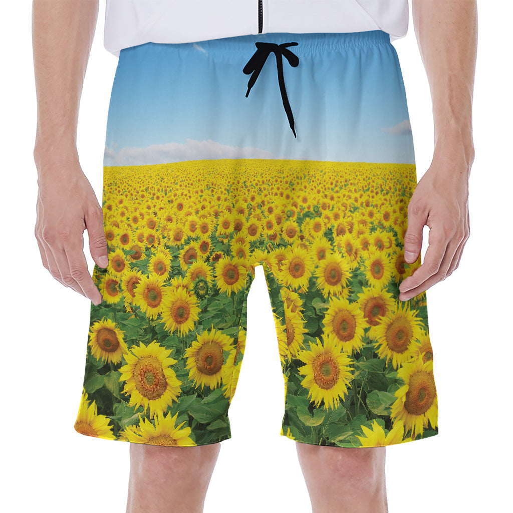 Sunflower Field Print Men's Beach Shorts