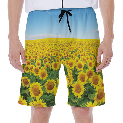 Sunflower Field Print Men's Beach Shorts