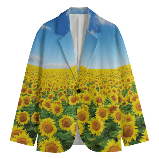 Sunflower Field Print Men's Blazer