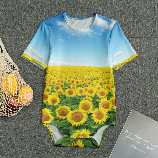 Sunflower Field Print Men's Bodysuit