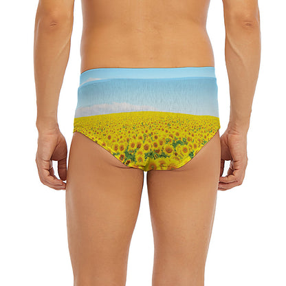 Sunflower Field Print Men's Briefs
