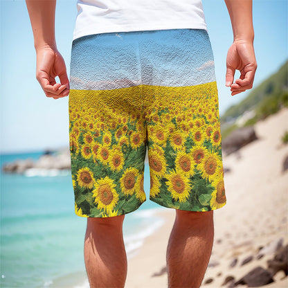 Sunflower Field Print Men's Cargo Shorts