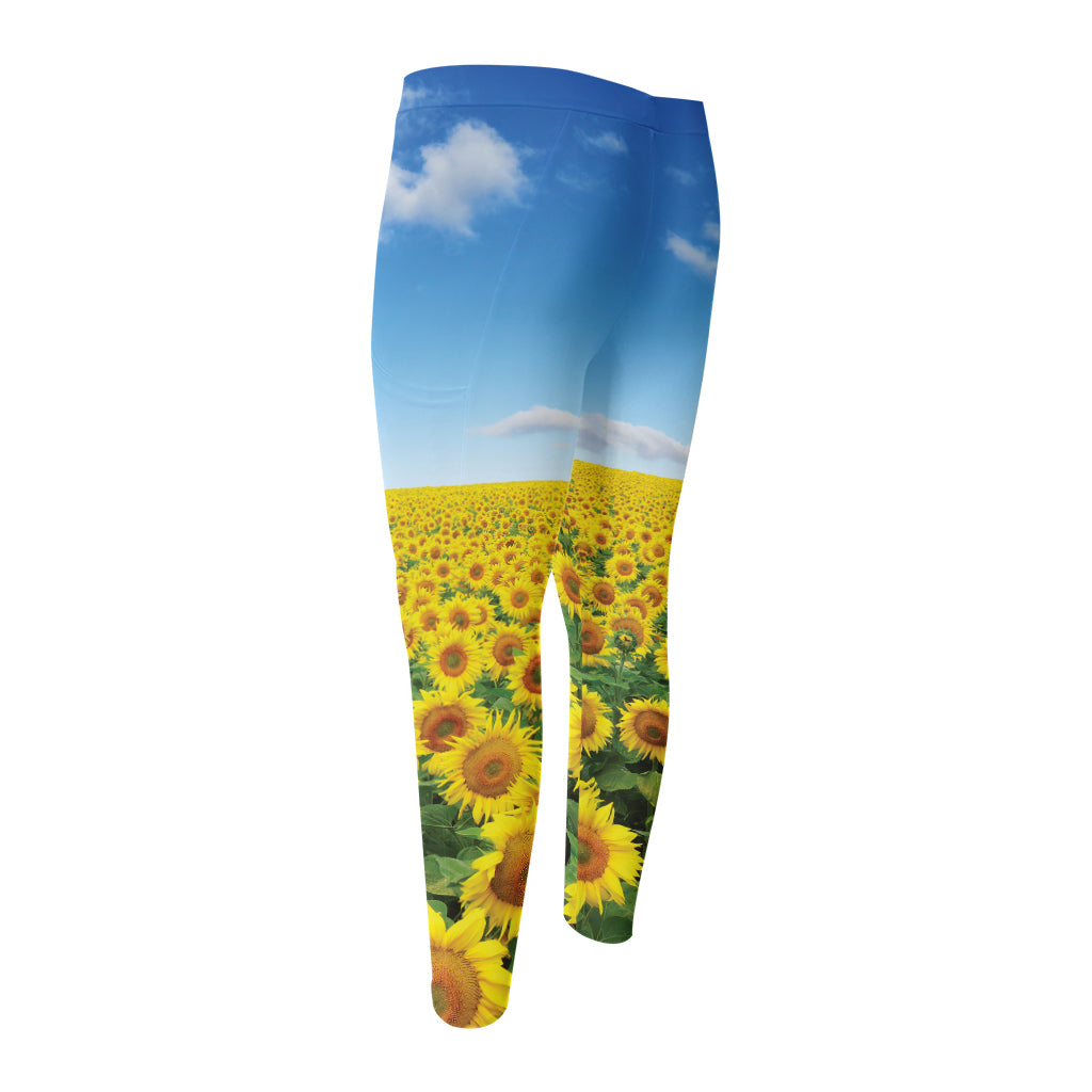 Sunflower Field Print Men's Compression Pants