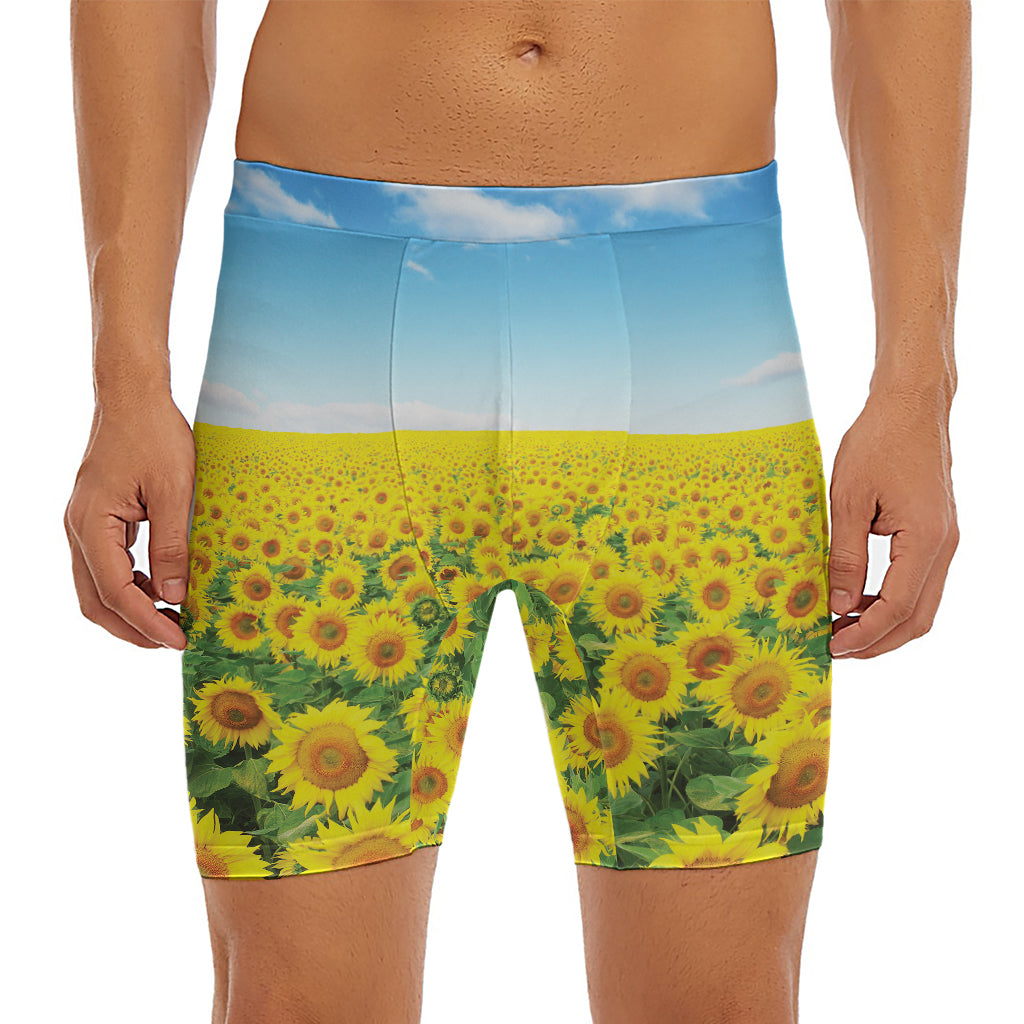 Sunflower Field Print Men's Long Boxer Briefs