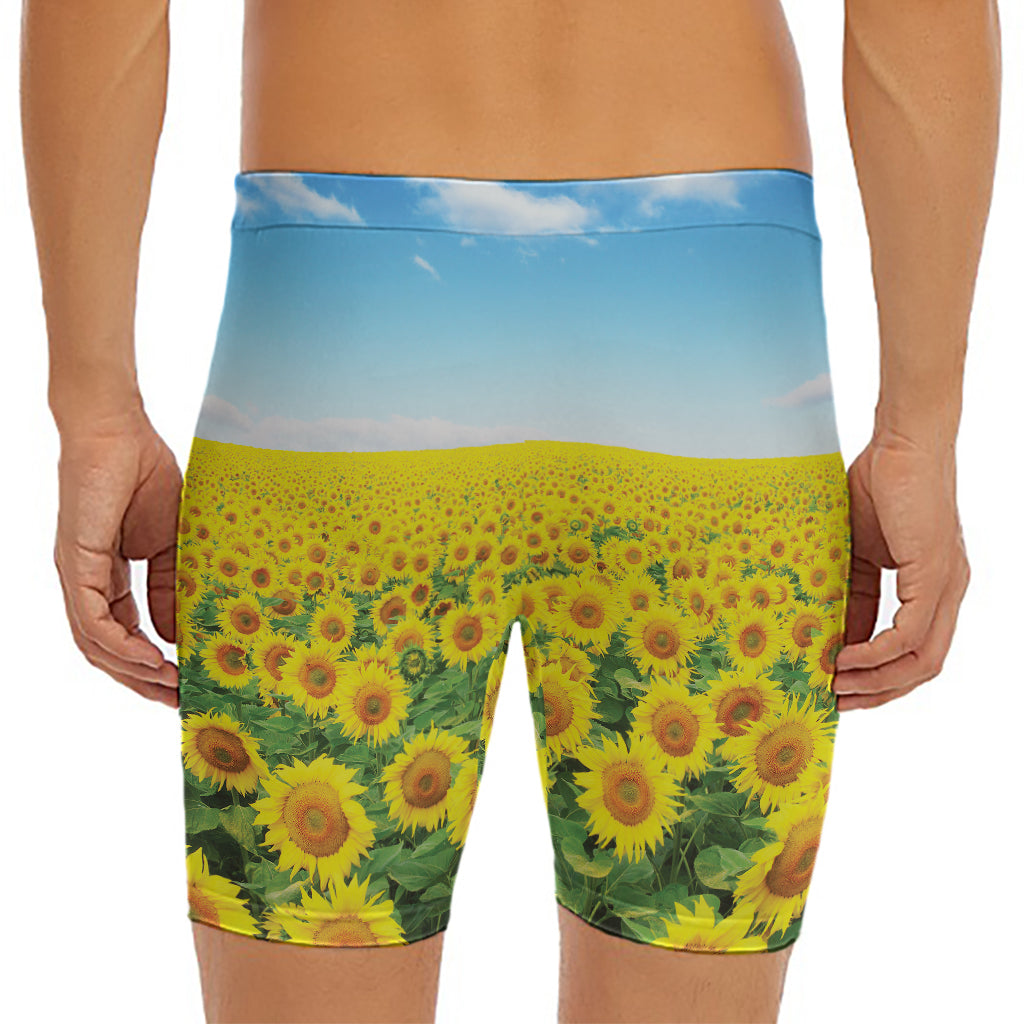 Sunflower Field Print Men's Long Boxer Briefs