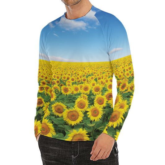 Sunflower Field Print Men's Long Sleeve Rash Guard