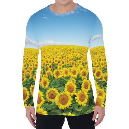 Sunflower Field Print Men's Long Sleeve T-Shirt
